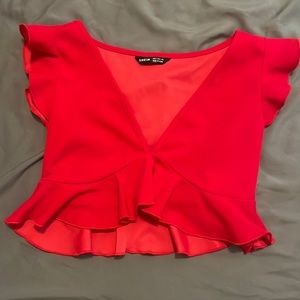 Shein red cropped ruffled top (cleavage will be shown)